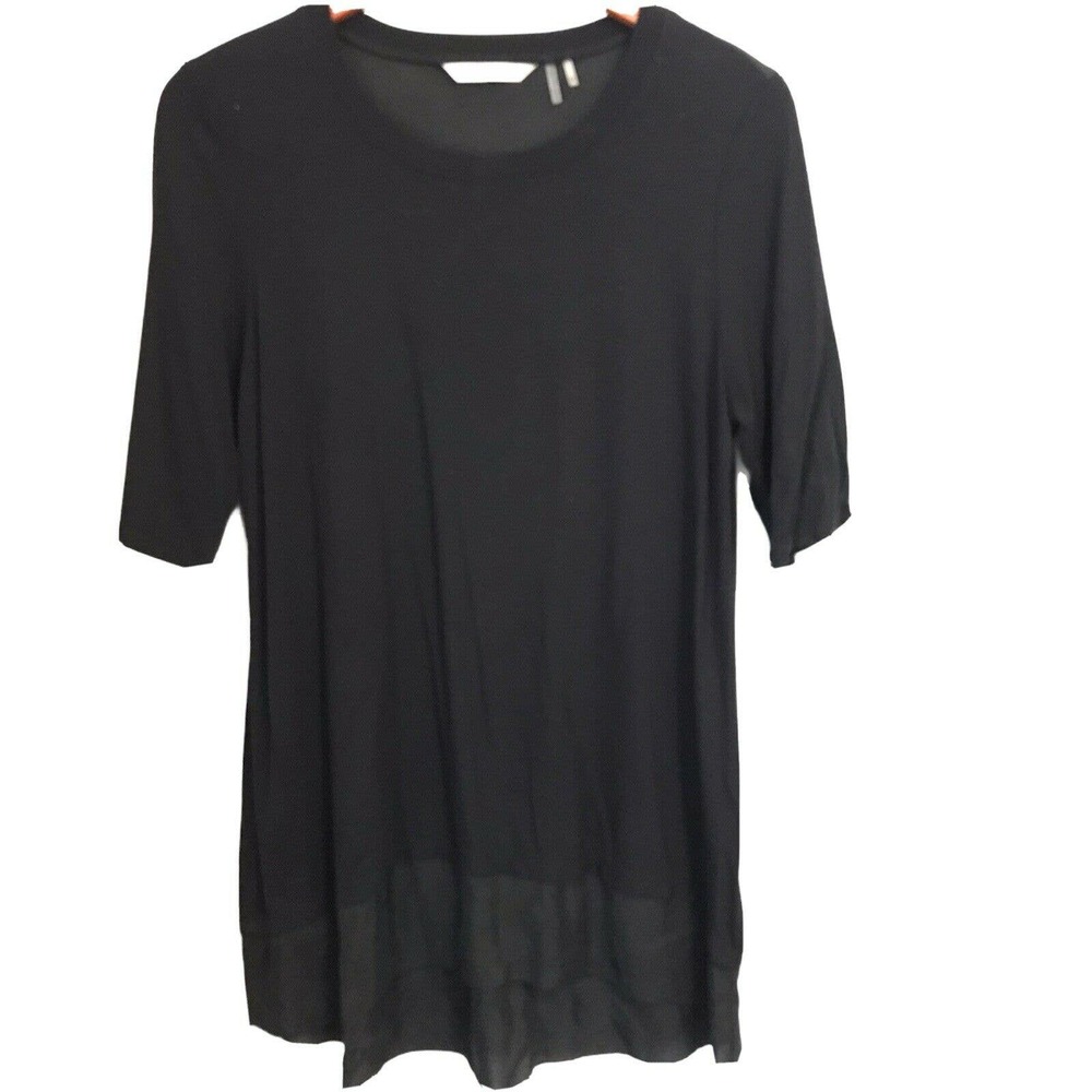 Soft Surroundings Eden Tiered Tunic Medium Black Short Sleeves Casual